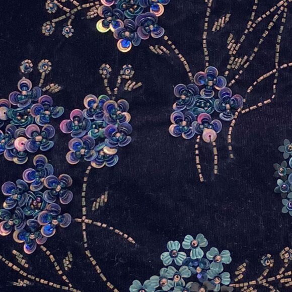 ZARA Navy Velvet Tote With Sequin Embroidery 14.5 x 15 NWOT - Picture 7 of 13